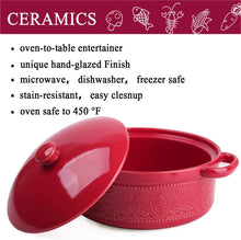 Load image into Gallery viewer, Casserole Dish, 2 Quart Round Ceramic Bakeware with Cover, Lace Emboss Baking Dish for Dinner, Banquet and Party (Red)