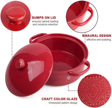 Load image into Gallery viewer, Casserole Dish, 2 Quart Round Ceramic Bakeware with Cover, Lace Emboss Baking Dish for Dinner, Banquet and Party (Red)
