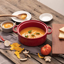 Load image into Gallery viewer, Casserole Dish, 2 Quart Round Ceramic Bakeware with Cover, Lace Emboss Baking Dish for Dinner, Banquet and Party (Red)