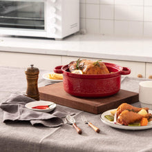 Load image into Gallery viewer, Casserole Dish, 2 Quart Round Ceramic Bakeware with Cover, Lace Emboss Baking Dish for Dinner, Banquet and Party (Red)