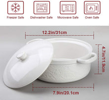 Load image into Gallery viewer, Casserole Dish, 2 Quart Round Ceramic Bakeware with Cover, Lace Emboss Baking Dish for Dinner, Banquet and Party (White)
