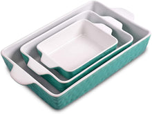 Load image into Gallery viewer, Bakeware Set, Ceramic Baking Dish, Rectangular Baking Pans Set, Casserole Dish for Cooking, Cake Dinner, Kitchen, Wrapping Upgrade, 12 x 8.5 Inches, 3-Piece (Cyan)