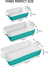 Load image into Gallery viewer, Bakeware Set, Ceramic Baking Dish, Rectangular Baking Pans Set, Casserole Dish for Cooking, Cake Dinner, Kitchen, Wrapping Upgrade, 12 x 8.5 Inches, 3-Piece (Cyan)