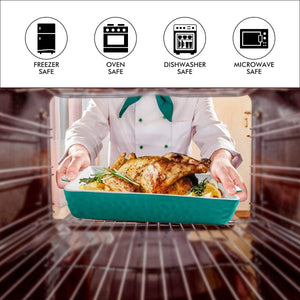 Bakeware Set, Ceramic Baking Dish, Rectangular Baking Pans Set, Casserole Dish for Cooking, Cake Dinner, Kitchen, Wrapping Upgrade, 12 x 8.5 Inches, 3-Piece (Cyan)
