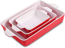Load image into Gallery viewer, Bakeware Set, Ceramic Baking Dish, Rectangular Baking Pans Set, Casserole Dish for Cooking, Cake Dinner, Kitchen, Wrapping Upgrade, 12 x 8.5 Inches, 3-Piece (Red)