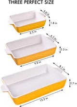 Load image into Gallery viewer, Bakeware Set, Ceramic Baking Dish, Rectangular Baking Pans Set, Casserole Dish for Cooking, Cake Dinner, Kitchen, Wrapping Upgrade, 12 x 8.5 Inches, 3-Piece (Yellow)