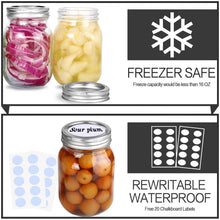 Load image into Gallery viewer, Mason Jars 16 oz With Regular Lids and Bands, Ideal for Jam, Honey, Wedding Favors, Shower Favors, Baby Foods, 12 PACK, 20 Whiteboard Labels Included
