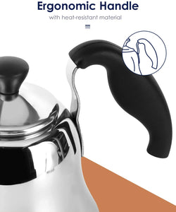 Tea Kettle for Stove Top Premium Gooseneck Kettle, Small Pour Over Coffee Kettle, Goose Neck Tea Pot Stovetop Teapot, Drip Hot Water Heater for Camping, Home & Kitchen, Stainless Steel, Silver