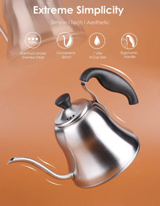 Coffee Kettle for Stove Top Premium Gooseneck Kettle, Small Pour Over Coffee Kettle, Goose Neck Tea Pot Stovetop Teapot, Hot Water Heater for Camping, Home & Kitchen, Stainless Steel, Brushed