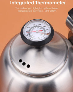 Tea Kettle with Thermometer for Stove Top Gooseneck Kettle, Small Pour Over Coffee Kettle, Goose Neck Tea Pot Stovetop Teapot, Hot Water Heater for Camping, Home & Kitchen, Stainless Steel