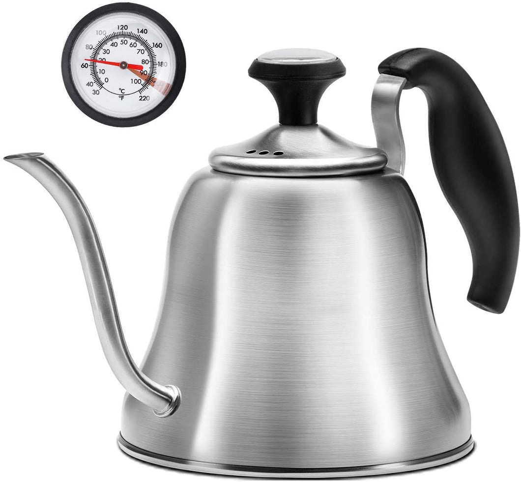 Coffee Kettle,Pour Over High Borosilicate Glass Heat Resistant Round Wood  Tea Pot Insulated Handle Gooseneck Kettle for Home Cafe Tea Kettles (600ML)