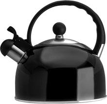 Load image into Gallery viewer, 2.5 Liter Whistling Tea Kettle - Modern Stainless Steel Whistling Tea Pot for Stovetop with Cool Grip Ergonomic Handle (Black)