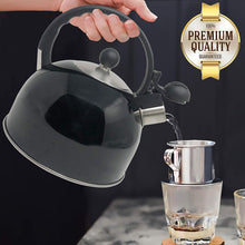 Load image into Gallery viewer, 2.5 Liter Whistling Tea Kettle - Modern Stainless Steel Whistling Tea Pot for Stovetop with Cool Grip Ergonomic Handle (Black)