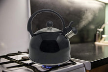 Load image into Gallery viewer, 2.5 Liter Whistling Tea Kettle - Modern Stainless Steel Whistling Tea Pot for Stovetop with Cool Grip Ergonomic Handle (Black)