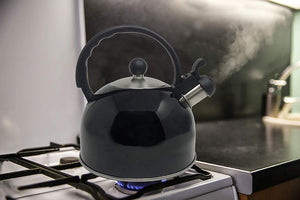 2.5 Liter Whistling Tea Kettle - Modern Stainless Steel Whistling Tea Pot for Stovetop with Cool Grip Ergonomic Handle (Black)