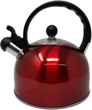 Load image into Gallery viewer, 2.5 Liter Whistling Tea Kettle - Modern Stainless Steel Whistling Tea Pot for Stovetop with Cool Grip Ergonomic Handle (Red)
