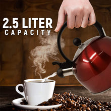 Load image into Gallery viewer, 2.5 Liter Whistling Tea Kettle - Modern Stainless Steel Whistling Tea Pot for Stovetop with Cool Grip Ergonomic Handle (Red)