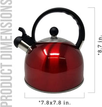 Load image into Gallery viewer, 2.5 Liter Whistling Tea Kettle - Modern Stainless Steel Whistling Tea Pot for Stovetop with Cool Grip Ergonomic Handle (Red)