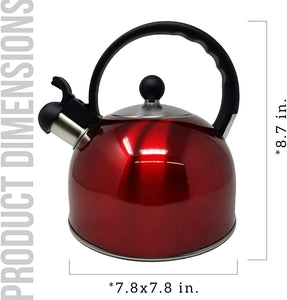 2.5 Liter Whistling Tea Kettle - Modern Stainless Steel Whistling Tea Pot for Stovetop with Cool Grip Ergonomic Handle (Red)