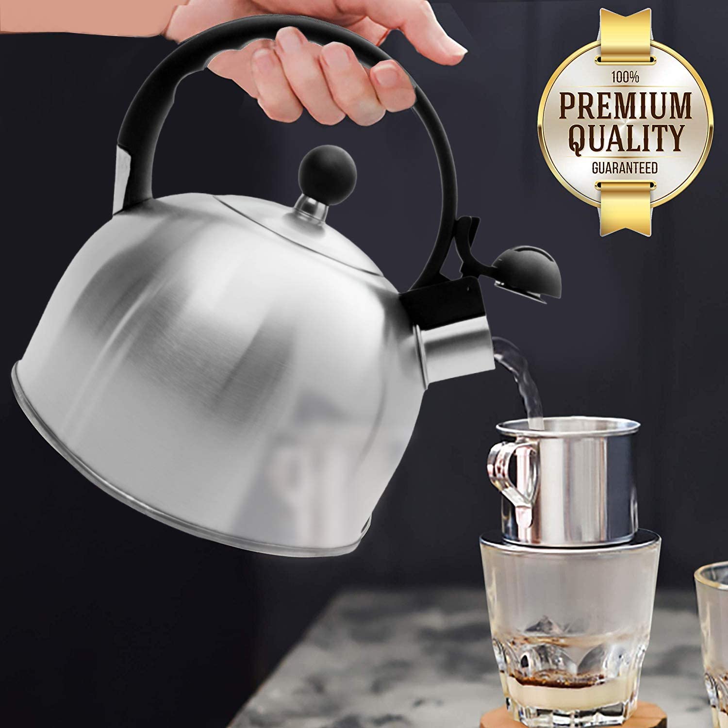 2 Liters Stainless Steel Teakettle With Strainer, Stovetop Tea Kettle  Whistling Teapot With Cool Grip Handle