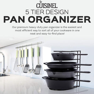 Heavy Duty Pan Organizer, 5 Tier Rack - Holds up to 50 LB - Holds Cast Iron Skillets, Griddles and Shallow Pots - Durable Steel Construction