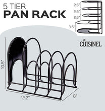 Load image into Gallery viewer, Heavy Duty Pan Organizer, 5 Tier Rack - Holds up to 50 LB - Holds Cast Iron Skillets, Griddles and Shallow Pots - Durable Steel Construction