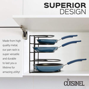 Heavy Duty Pan Organizer, 5 Tier Rack - Holds up to 50 LB - Holds Cast Iron Skillets, Griddles and Shallow Pots - Durable Steel Construction