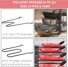 Load image into Gallery viewer, Pan Organizer Rack for Cabinet, Pot Rack with 3 DIY Methods, Adjustable Pots and Pans Organizer under Cabinet with 8 Tiers, Large &amp; Small Pot Organizer Rack for Cabinet Kitchen Cookware Organizer