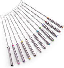 Load image into Gallery viewer, Set of 12 Stainless Steel Fondue Forks 9.5&quot; - Color Coding Cheese Fondue Forks with Heat Resistant Handle for Chocolate Fountain Cheese Fondue Roast Marshmallows
