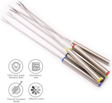 Load image into Gallery viewer, Set of 12 Stainless Steel Fondue Forks 9.5&quot; - Color Coding Cheese Fondue Forks with Heat Resistant Handle for Chocolate Fountain Cheese Fondue Roast Marshmallows