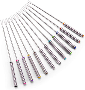 Set of 12 Stainless Steel Fondue Forks 9.5" - Color Coding Cheese Fondue Forks with Heat Resistant Handle for Chocolate Fountain Cheese Fondue Roast Marshmallows