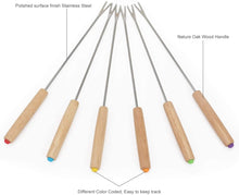 Load image into Gallery viewer, Fondue Fork, 18Pcs Stainless Steel Color Coding Fondue Forks with Oak Wood Handle Heat Resistant for Chocolate Fountain Cheese Fondue Roast Marshmallows, 9.5 Inch