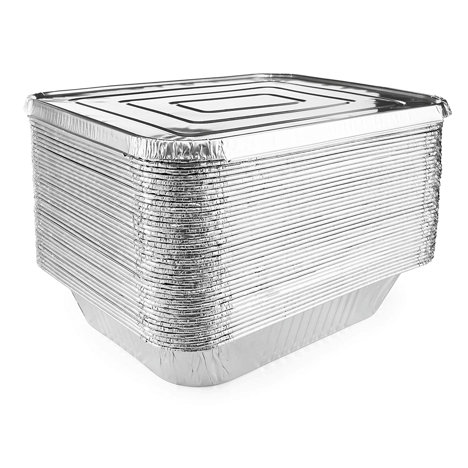 9x13 Foil Pans with Lids (25-Pack) - Extra Heavy Duty - Deep Half-Size Disposable Aluminum Pans W/Lids. Great for Baking, Cooking, Grilling