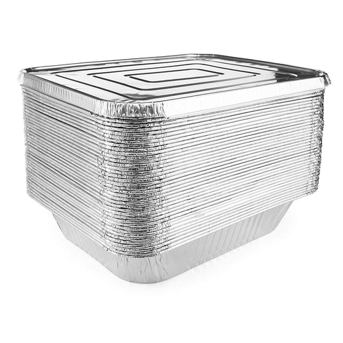 9x13 Foil Pans with Lids (25-Pack) - Heavy Duty - Deep Half-Size Disposable Aluminum Pans W/Lids. Great for Baking, Cooking, Grilling, Serving & Lining Steam-Table Trays/Chafers