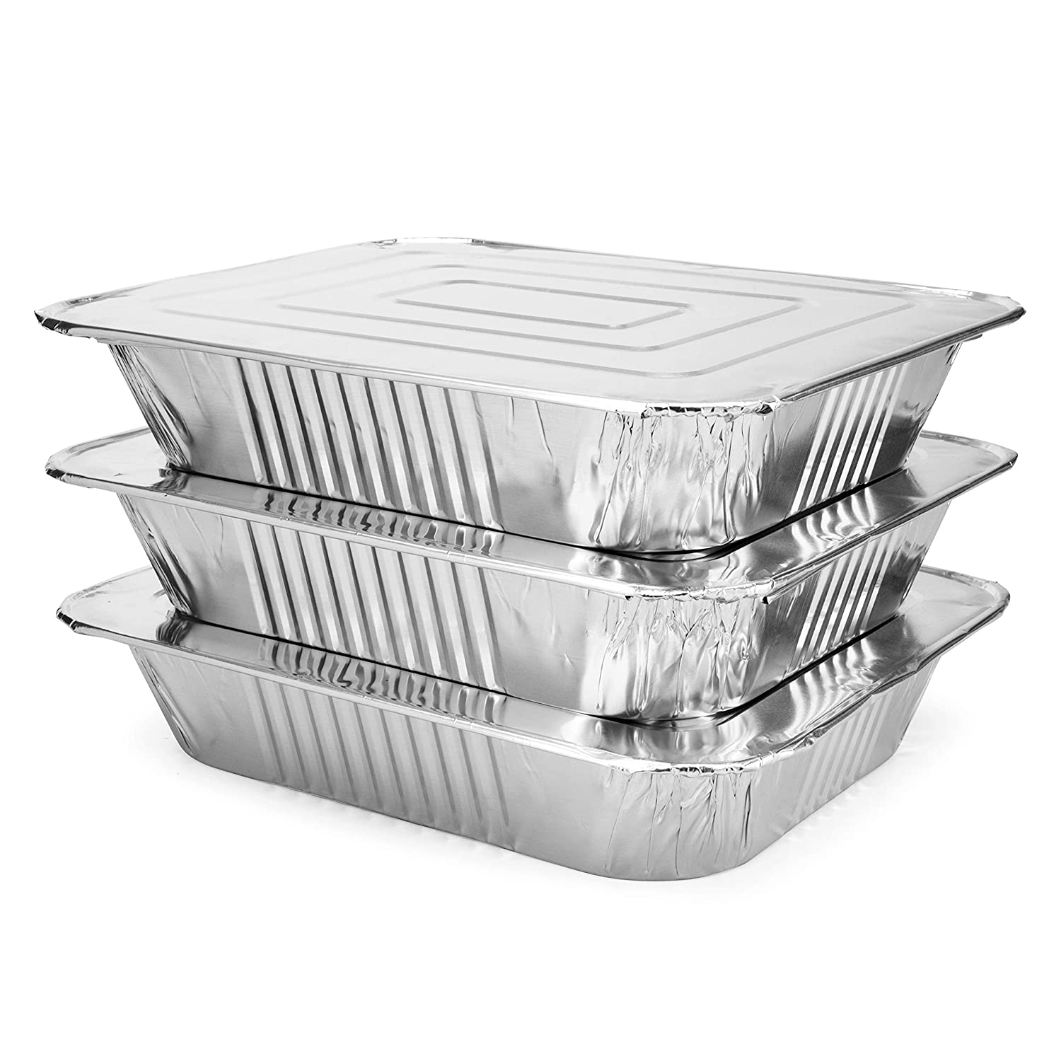 Aluminum Pans 9x13 Disposable Foil Pans Half Size Aluminum Trays with Lids Heavy Duty Steam Table Deep - Tin Foil Pans, Bakeware, Lasagna Pans