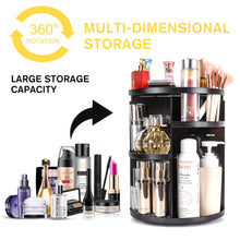 Load image into Gallery viewer, 360 Rotating Makeup Organizer, DIY Adjustable Makeup Carousel Spinning Holder Storage Rack, Large Capacity Make up Caddy Shelf Cosmetics Organizer Box, Great for Countertop, Black