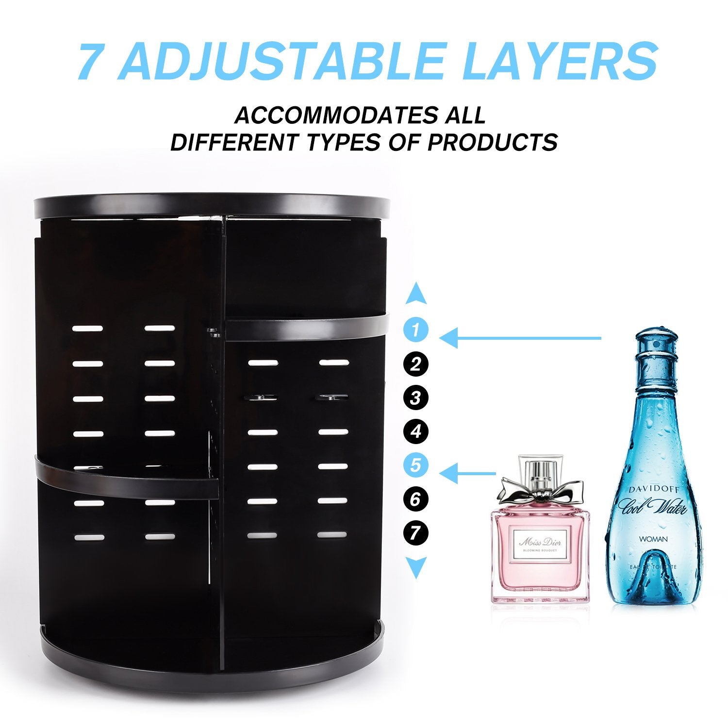 Makeup Organizer 360-Degree Rotating Cosmetic Storage Box DIY Adjustable Large