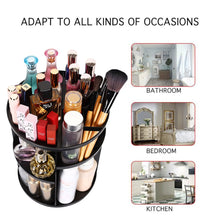 Load image into Gallery viewer, 360 Rotating Makeup Organizer, DIY Adjustable Makeup Carousel Spinning Holder Storage Rack, Large Capacity Make up Caddy Shelf Cosmetics Organizer Box, Great for Countertop, Black