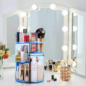 Rotating Makeup Organizer, Makeup Carousel Spinning Holder Storage Rack, Large Capacity Make up Caddy Shelf Cosmetics Organizer, Great for Countertop, Blue