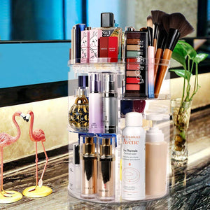 360 Spinning Makeup Organizer, Lazy Susan Rack Cosmetic Carousel Storage Shelf, Great for Countertop and Bathroom, Clear