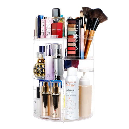 360 Spinning Makeup Organizer, Lazy Susan Rack Cosmetic Carousel Storage Shelf, Great for Countertop and Bathroom, Clear