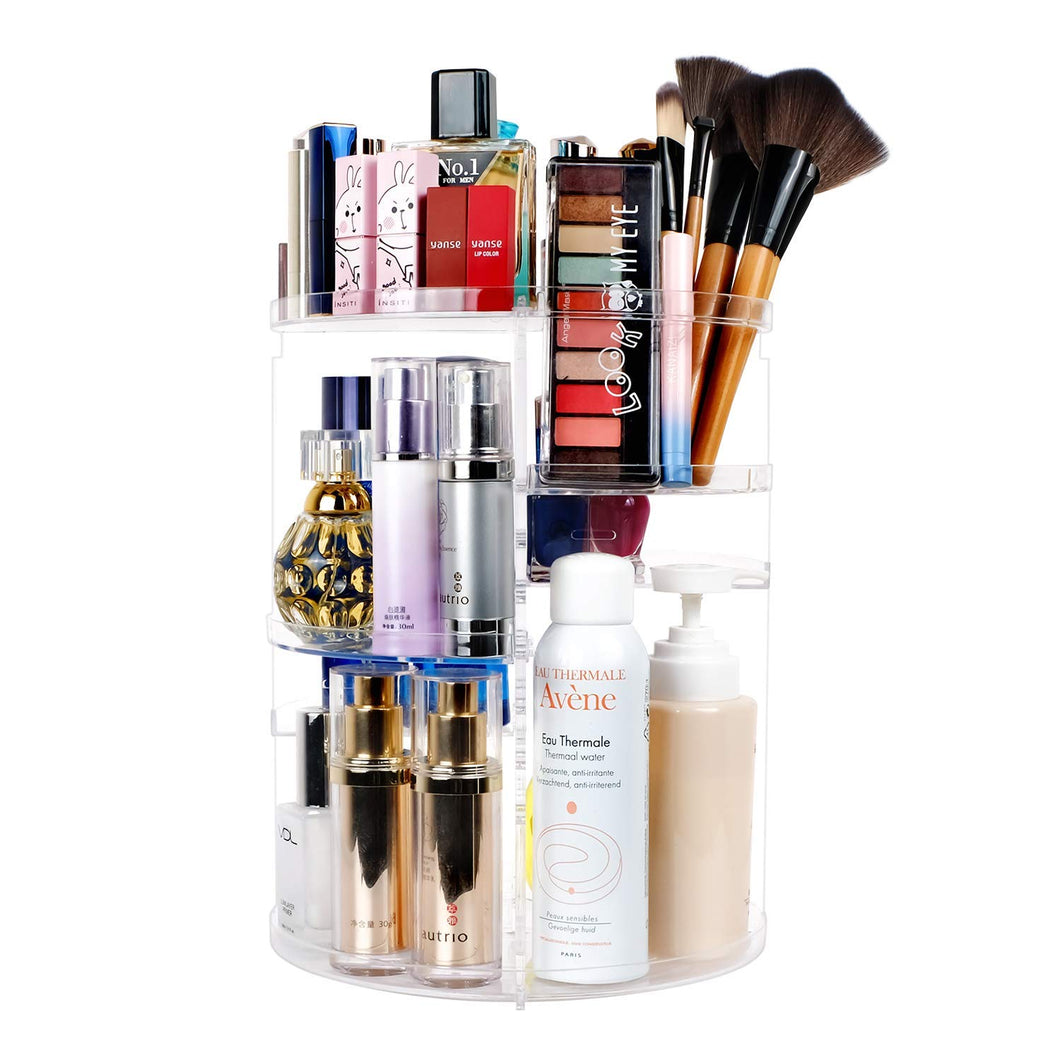 360 Spinning Makeup Organizer, Lazy Susan Rack Cosmetic Carousel Storage Shelf, Great for Countertop and Bathroom, Clear