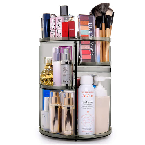 360 Degree Rotation Makeup Organizer Gray, Lazy Susan Cosmetics Storage Shelf Makeup Carousel Rotating Display Rack, Great for Countertop Bathroom Counter