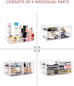 Makeup Organizer 4 Pieces Acrylic Jewelry and Cosmetic Storage Display Boxes with 9 Drawers