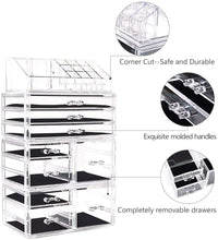 Load image into Gallery viewer, Makeup Organizer 4 Pieces Acrylic Jewelry and Cosmetic Storage Display Boxes with 9 Drawers