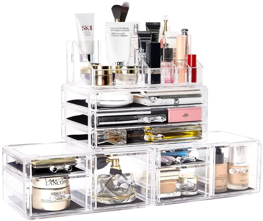 Makeup Organizer 4 Pieces Acrylic Jewelry and Cosmetic Storage Display Boxes with 9 Drawers