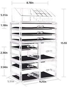 Makeup Organizer 4 Pieces Acrylic Jewelry and Cosmetic Storage Display Boxes with 9 Drawers