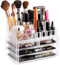 Load image into Gallery viewer, Clear Cosmetic Storage Organizer - Easily Organize Your Cosmetics, Jewelry and Hair Accessories. Looks Elegant Sitting on Your Vanity, Bathroom Counter or Dresser. Clear Design for Easy Visibility