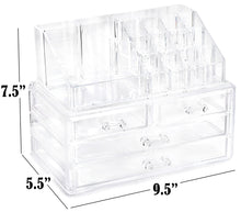 Load image into Gallery viewer, Clear Cosmetic Storage Organizer - Easily Organize Your Cosmetics, Jewelry and Hair Accessories. Looks Elegant Sitting on Your Vanity, Bathroom Counter or Dresser. Clear Design for Easy Visibility