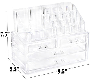 Clear Cosmetic Storage Organizer - Easily Organize Your Cosmetics, Jewelry and Hair Accessories. Looks Elegant Sitting on Your Vanity, Bathroom Counter or Dresser. Clear Design for Easy Visibility